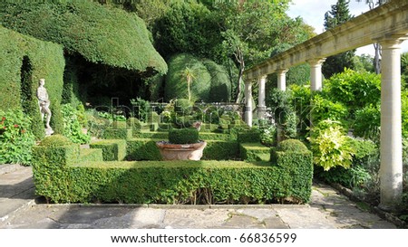 Tranquil Formal Garden Scene with Verdant Topiary Parterre