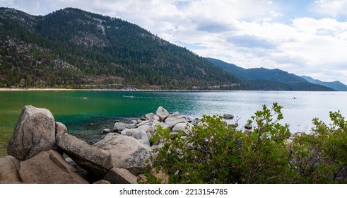 Tranquil Lake Tahoe With Glacial Rocks And Boulders In Sand Harbor In Nevada