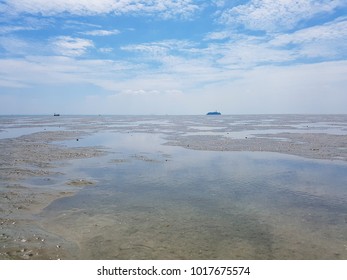 Tranquil Scene Of Sky Mirror, A Famous Tourism Spot In Kuala Selangor, Which The Beach Only Appeared When Sea Water Level Low During, Four Days Before And After Full Moon Phase.