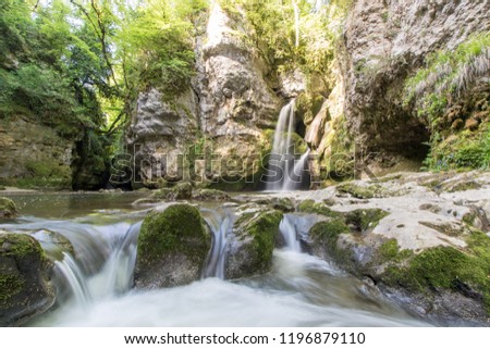 Tranquil scene of a very nice waterfall in Tine de Conflens, Switzerland