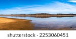 Tranquil sunny landscape of curving cove at Lake Fort Phantom Hill in Abilene, Taylor, and Jones Counties, Texas, USA