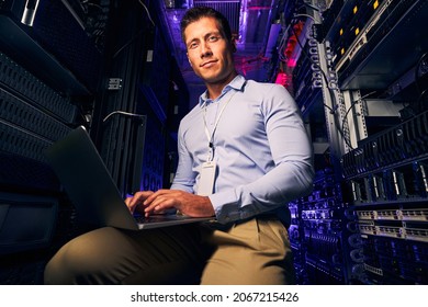 Tranquil system administrator working in server room