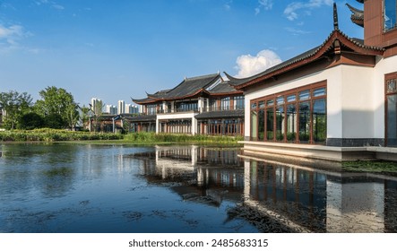 Tranquil Waterfront Traditional Chinese Architecture - Powered by Shutterstock