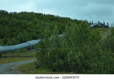 Trans Alaska Pipeline System At Alyeska Pipeline Viewing Poing At Richardson Highway In Alaska, United States,North America
