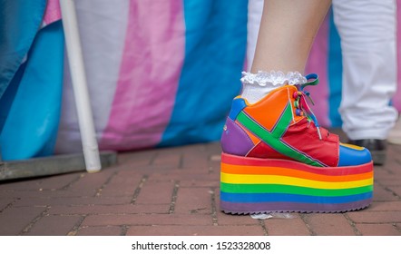 Trans Flag And Rainbow Shoe In Amsterdam