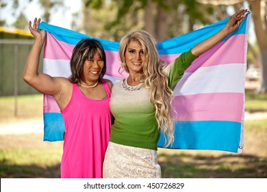 Trans Gender Girls Holding Transgender Flag
