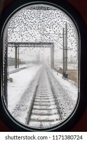 Trans Siberian Express, Siberia, Russia - March 18, 2014: Snowy Rail View From Trans Siberian Express' Window, Siberia, Russia.