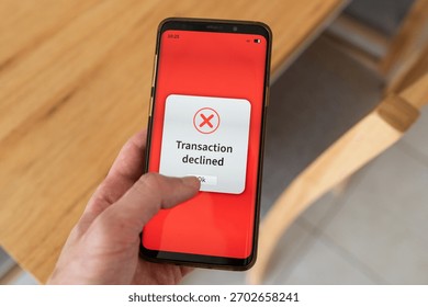 Transaction declined by payment processor message on phone screen.