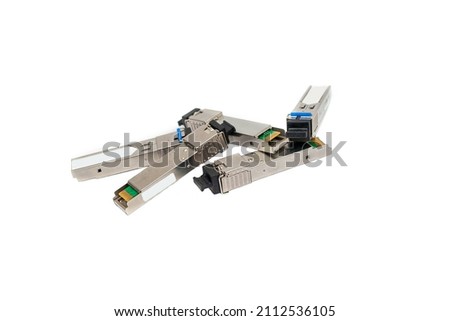 Transceiver Module. A transceiver device used in computer networking and automation. Isolated on white background
