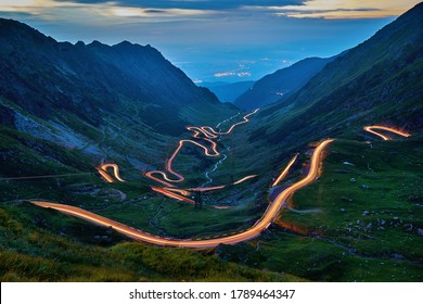 The Transfagarasan highway in Romania at night time