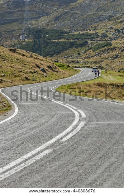 Transfagarasan mountain winding road in\
Carpathian\
mountains