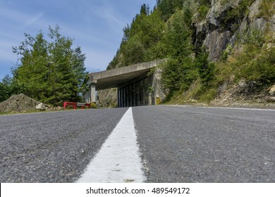 Transfagarasan Mountain Winding Road Whit Tunnels.Low Angle View.