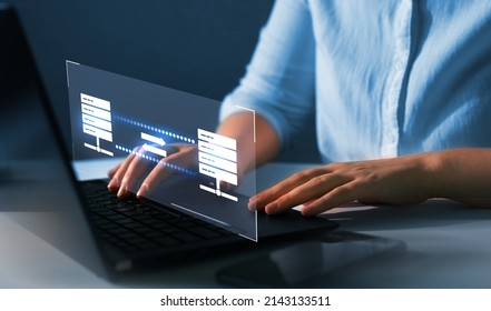 Transfer data to a server or hosting service.Data transfer concept. FTP(File Transfer Protocol).  - Shutterstock ID 2143133511
