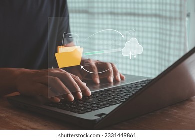 Transfer files data system relocation concept. Data transfer through cloud technology Exchange data with modern internet technology that is fast and secure Internal document backup on online database. - Powered by Shutterstock - Get 15% off with code: PIKWIZARD15