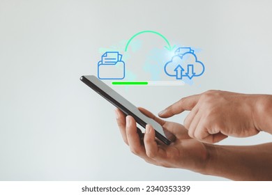 Transfer files data system relocation concept. Data transfer through cloud technology Exchange data with modern internet technology that is fast and secure Internal document backup on online database.