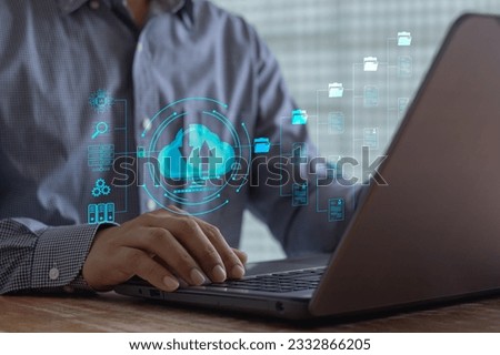 Transfer files data system relocation concept. Data transfer through cloud technology Exchange data with modern internet technology that is fast and secure Internal document backup on online database.