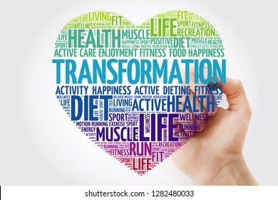 TRANSFORMATION Heart Word Cloud With Marker, Fitness, Sport, Health Concept