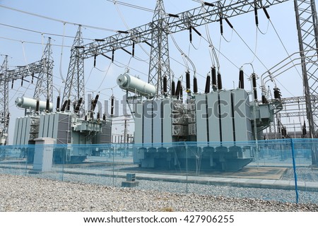 Transformer : The equipment used to raise or lower voltage, high voltage power station