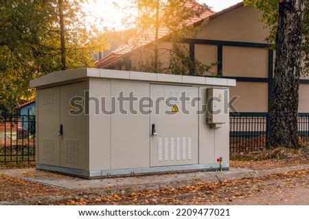 Transformer vault.Outdoor electric high voltage distribution cabinet in a town.