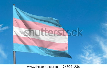 Transgender flag waving against blue sky, transgender pride flag in a street Foto stock © 