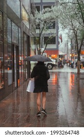 Transgender Man Walking On Rainy Day In Manhattan, New Yorker, Back View. Street Photography Concept. Self Confidence