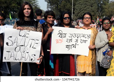 Transgender People Hold Poster To Condemn The Terror Attack On CRPF At Pulwama, Jammu And Kashmir On February 17, 2019 In Calcutta, India.