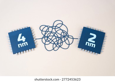 Transition of microchip process technology from 4 to 2 nm. Innovations in microelectronics. Advanced nanotechnology development in modern chip manufacturing industry