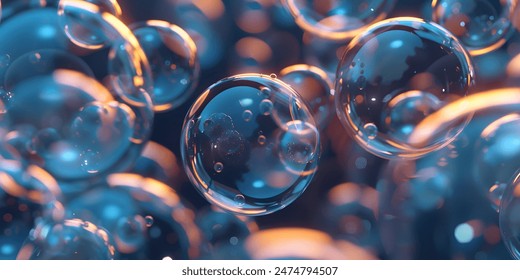 Translucent Bubbles with Sparkling Surfaces Shiny Bubbles with Reflective Sheen, Abstract background. Generated with AI - Powered by Shutterstock - Get 15% off with code: PIKWIZARD15