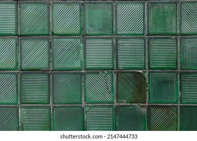 
Translucent Glass Block Wall Pattern And Background. Old Green Glass Wall Block From The USSR. Glass Box Wall. 