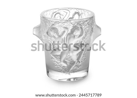 Translucent Glass Vase with Embossed Angelic Figures - Isolated on White Background, Clipping Path Included