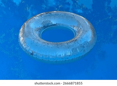 Translucent  inflatable swim ring floating in a pool