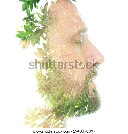 A translucent portrait of a handsome man with beard