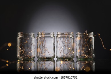 Translucid jars with stringlights inside