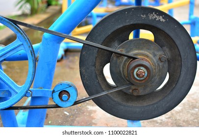 Transmission Belt On Pulley Of Outdoor Spin Bike