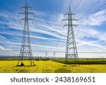 Transmission towers in Greece in Spring