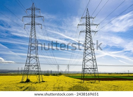 Transmission towers in Greece in Spring