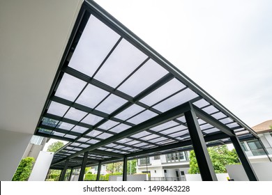 Transparent acrylic roof sheet close-up for garage roof construction  - Shutterstock ID 1498463228
