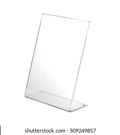 Transparent Acrylic Table Stand Display For Menu In Isolated White Background