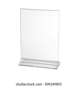 Transparent Acrylic Table Stand Display For Menu In Isolated White Background