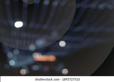 Transparent Balls And Lighting Bokeh In City Night Light Atmosphere. Low Light City Life Blurred Background.