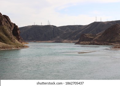 Transparent Big Blue River And Hills