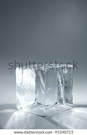 transparent big ice cube on neutral background