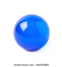 Transparent blue glass ball sphere isolated over the white background