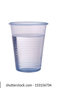 Transparent Blue Plastic Cup Of Water Isolated