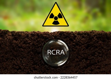 Transparent capsule underground on a green background. radioactive waste. Designation, Resource Conservation and Recovery Act. Processing of nuclear waste. Storage and processing of waste. Radiation. 