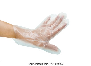 Transparent Disposable Glove On Women Hand