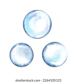 Transparent drops of water. Set of water bubbles. Isolation on a white background. Clip art. Watercolor hand drawn. - Shutterstock ID 2264105121