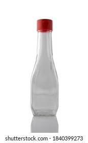 Transparent Empty Glass Bottle From Under Oil Or Soy Sauce Without Label Isolated On White Background.