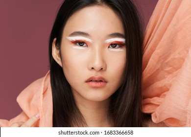 transparent fabric beautiful female face Asian appearance