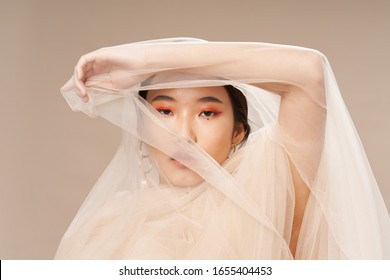 Transparent Fabric Beautiful Woman Makeup